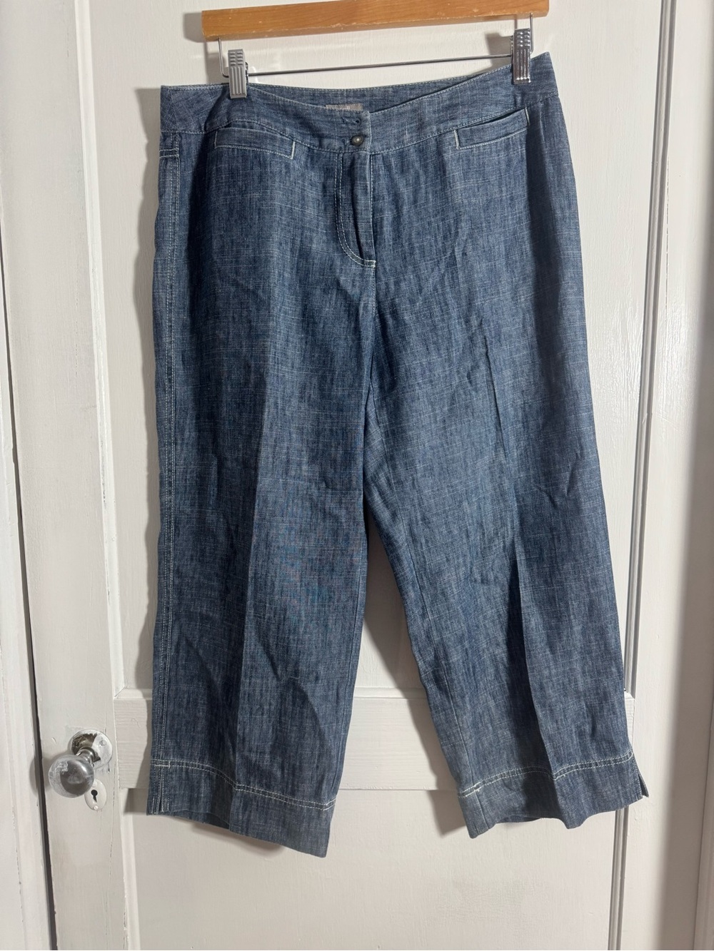J.Jill Linen Blend Cropped Pants Women’s Size 8 Blue Denim Look